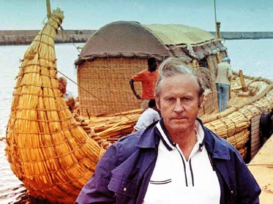 Thor Heyerdahl with his Ra II reed boat
