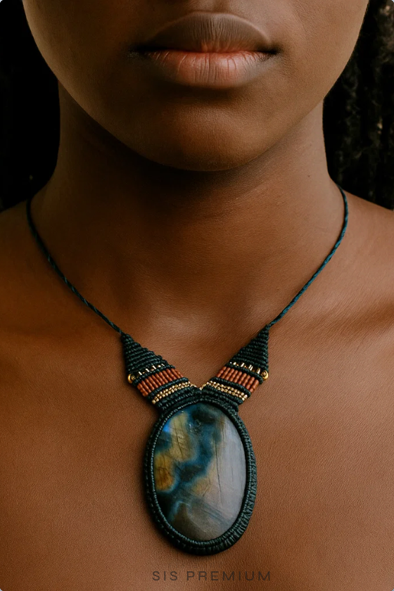 Macrame necklace with labradorite stone