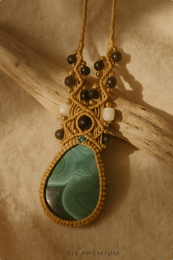 Macrame necklace with malachite stone